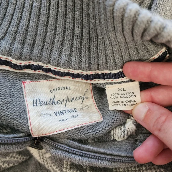 Men's Weatherproof Grey Quarter Zip Fair Isle Winter Pullover Sweater - Picture 5 of 9